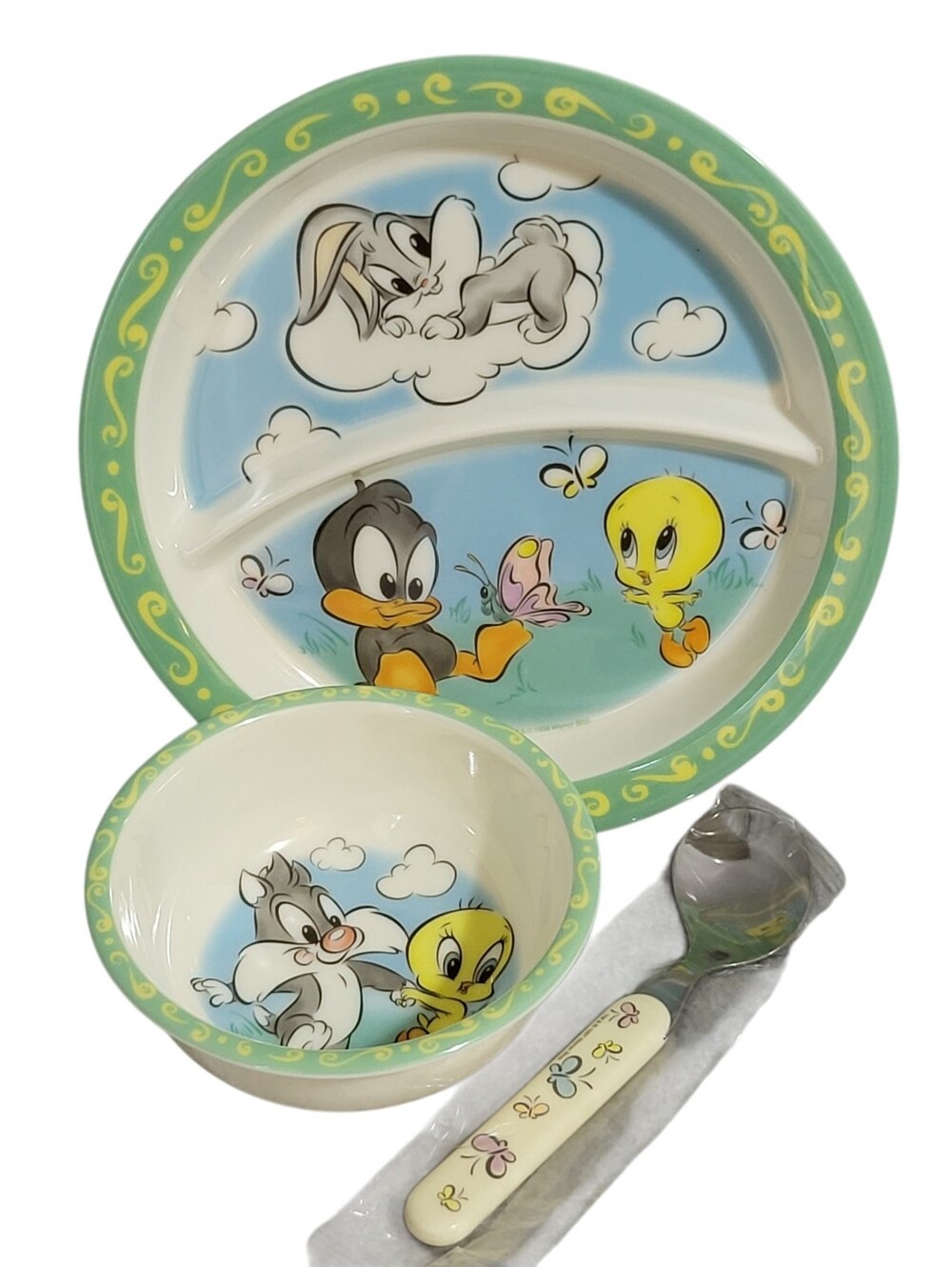 Rare 3-Pc Zak Designs Looney Tunes Baby Bugs Daffy Tweety Bowl Plate Spoon Vtg